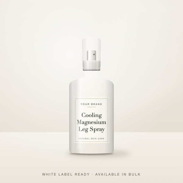 Cooling Magnesium Leg Spray bulk base in an unbranded spray bottle with a Your Brand Here label