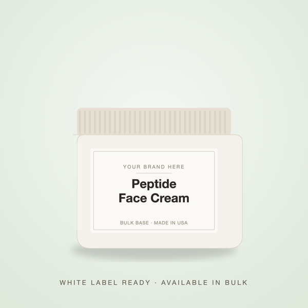 Peptide Face Cream bulk base in an unbranded jar with a Your Brand Here label