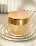 Skincare jar labeled 'Promise' on a neutral background