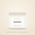 Body Butter bulk base in an unbranded jar with a Your Brand Here label