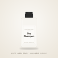 Dry Shampoo powder bulk base in an unbranded shaker bottle with a Your Brand Here label