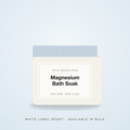 Magnesium Bath Soak bulk base in an unbranded jar with a Your Brand Here label