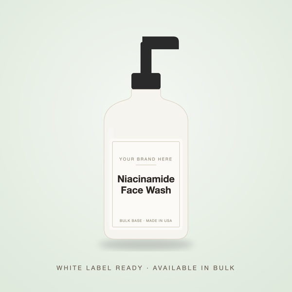 Niacinamide Face Wash bulk base in an unbranded pump bottle with a Your Brand Here label